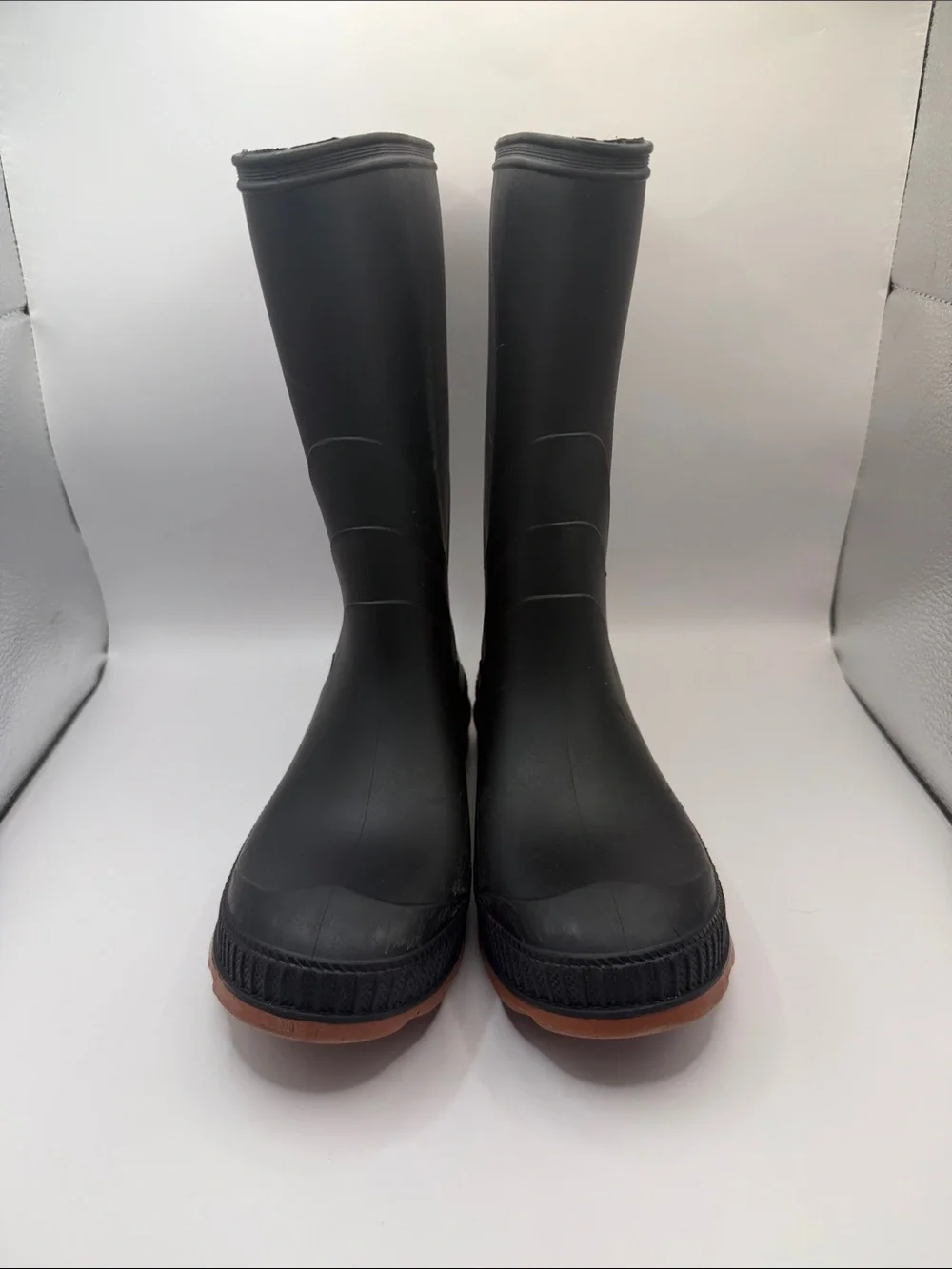 Kids Black Rubber Rain Boots with Brown Sole